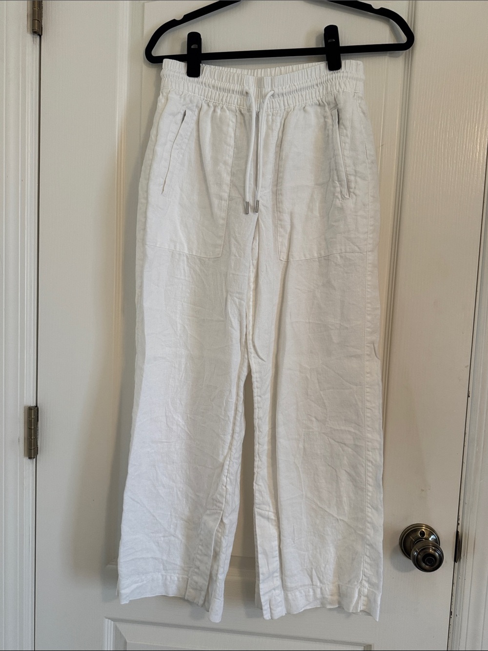 Athleta White Elastic Waist Linen Pull-On Pants. 0P